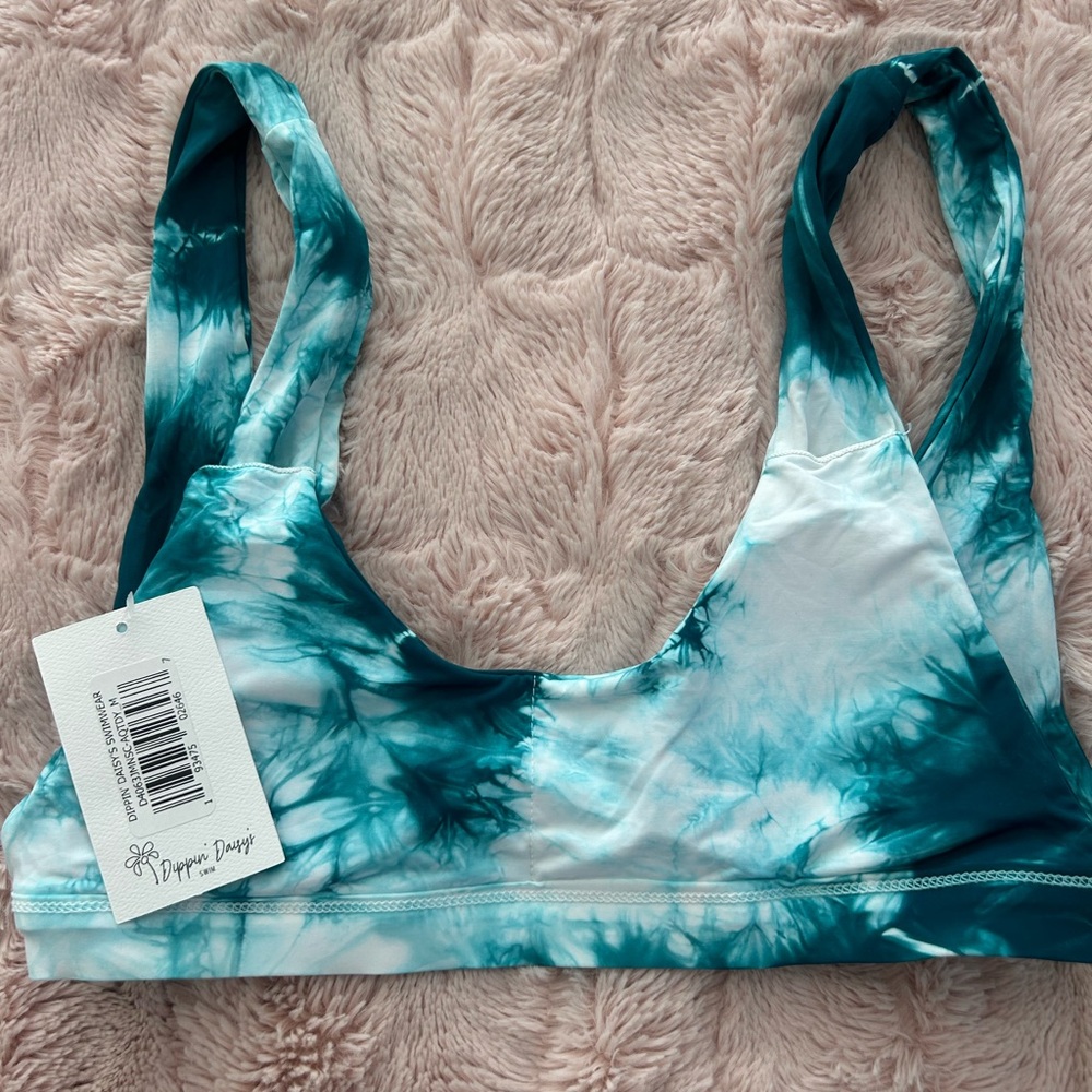 Dippin' Daisy's Festival Teal and White Bikini Top: Size Small